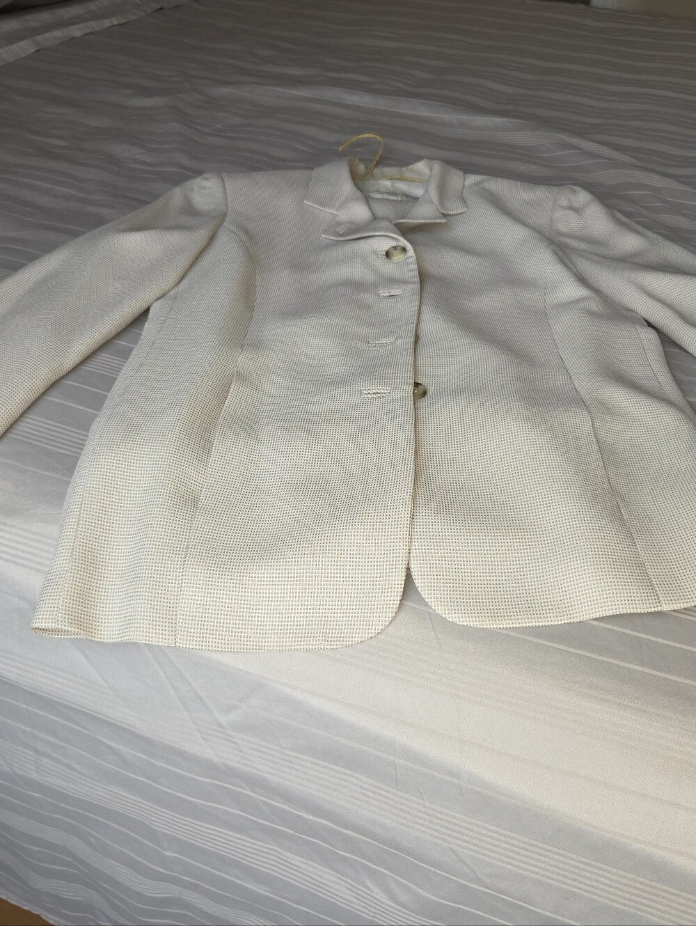 Women's Cream Textured Button-Front Jacket and Pants To Match.